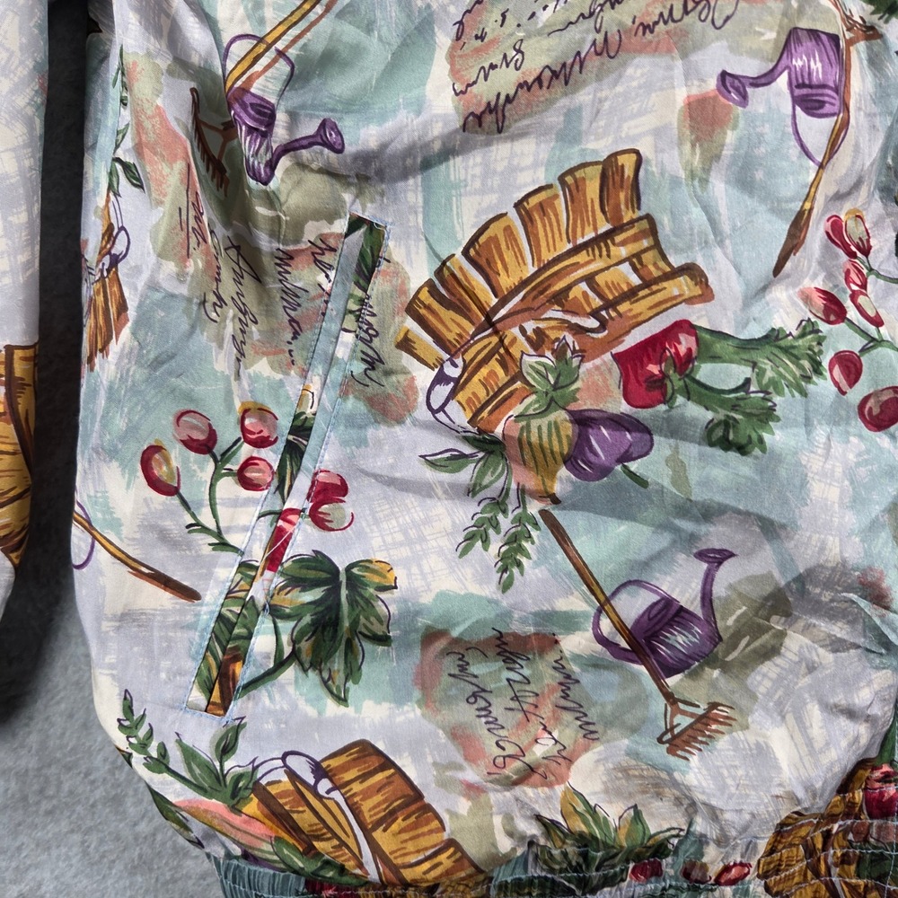 EVR Silk Bomber Jacket Womens Medium Multi-Color Vintage Garden Print Full Zip - Picture 3 of 9